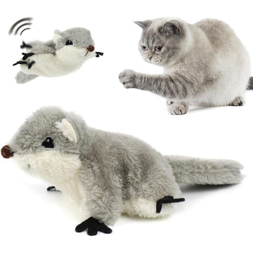 Juguetes para mascotas, juguetes de hierba gatera para gatos FlappingSquirrel, juguetes para gatitos recargables que se activan al tacto