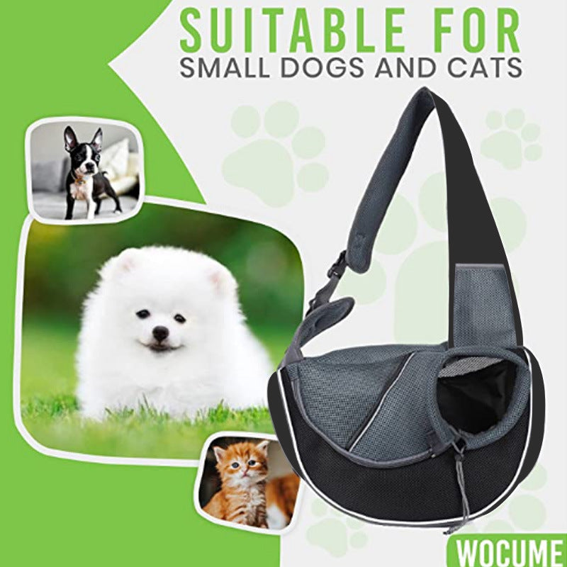Side view of pet shoulder crossbody carrier bag
